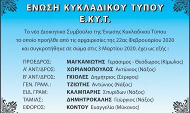 ΕΚΥΤ: Το νέο Διοικητικό Συμβούλιο της Ένωσης Κυκλαδικού Τύπου (Ε.ΚΥ.Τ)