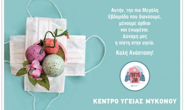 Coronavirus Mykonos: Ευχές για Καλή Ανάσταση και Καλό Πάσχα από το Κέντρο Υγείας Μυκόνου