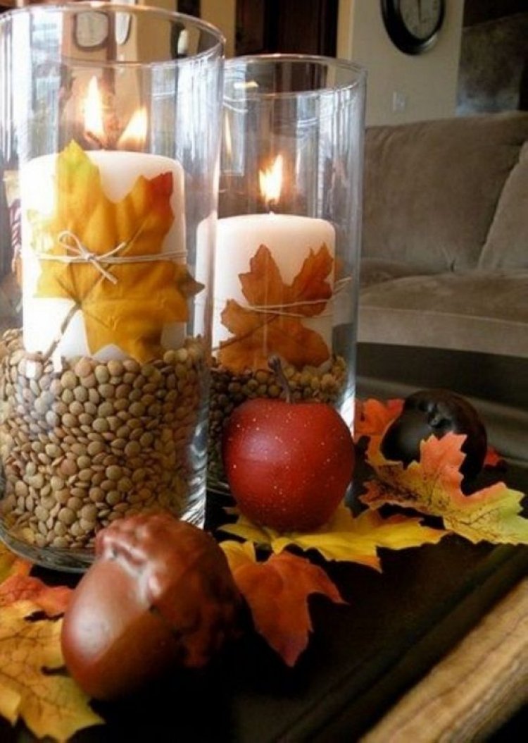 Φθινοπωρινή διακόσμηση....Τα κεριά είναι στερεωμένα πάνω σε....φακές!!