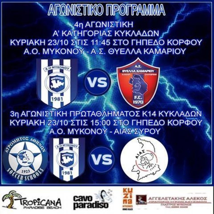 Σημαντικά ματς για Α.Ο Μυκόνου και Κ 14 Soccer School