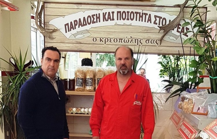 Aegean Islands : Συνάντηση εργασίας του Αντ/πρχη Γ. Φλεβάρη με τον Πρόεδρο των κρεοπωλών της Ρόδου Θ. Χατζηνικήτα - Τα κρεοπωλεία των νησιών μας σε κρίση