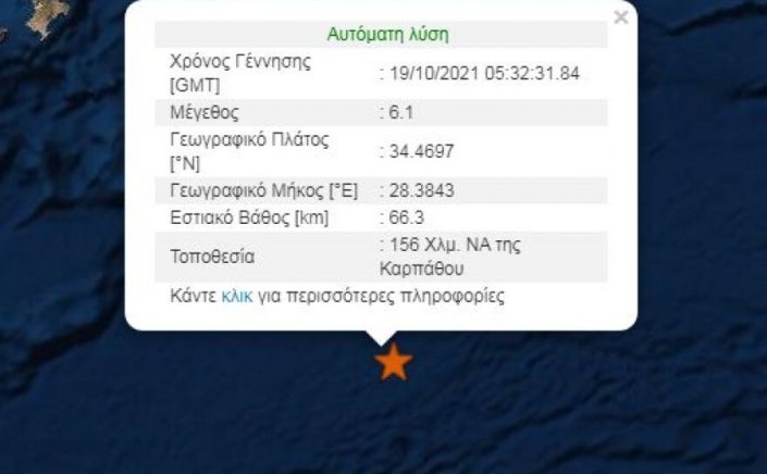Karpathos earthquake: Ισχυρός σεισμός μεγέθους 6,1 Ρίχτερ ανοιχτά της Καρπάθου