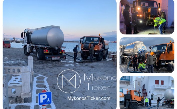 Mykonos - ΔΕΥΑΜ: Εργασίες  καθαρισμού και συντήρησης των φρεατίων αποχέτευσης στην παραλία, Χώρας Μυκόνου