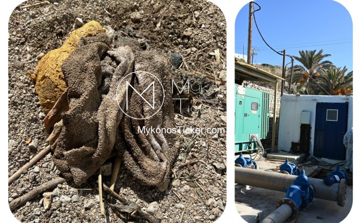 ΔΕΥΑ Μυκόνου: Διοχέτευση πετσετών και αφρού δόμησης σε φρεάτιο μεταφοράς λυμάτων στην Μεγάλη Αμμο