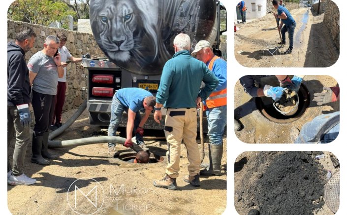 ΔΕΥΑ Μυκόνου: Καθαρισμός φρεατίου  και αγωγού του δικτύου αποχέτευσης από αμμοχαλικώδη υλικά στον Kόpφo 