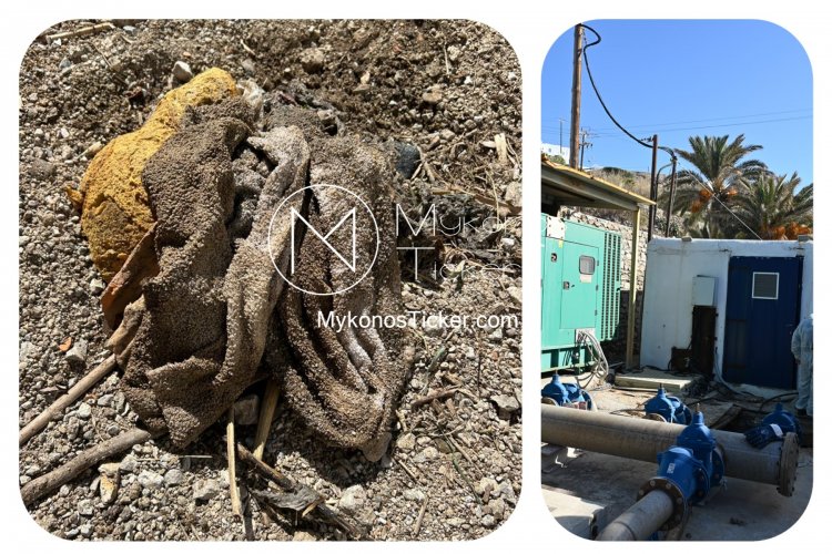 ΔΕΥΑ Μυκόνου: Διοχέτευση πετσετών και αφρού δόμησης σε φρεάτιο μεταφοράς λυμάτων στην Μεγάλη Αμμο