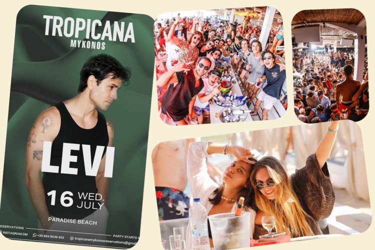 Tropicana Mykonos Party: DJ Levi on the decks of Tropicana, Wednesday, July 16th, 2025. Are you ready to live the experience? [pics & vids]