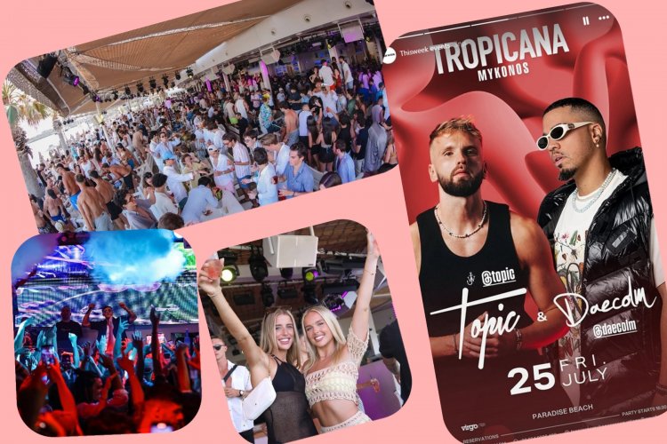 Tropicana Mykonos Party: DJs Topic and Daecolm on the decks of Tropicana, Friday, July 25th, 2025. Are you ready to live the experience? [pics & vids]