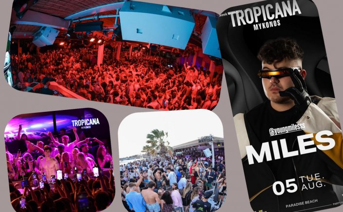 Tropicana Mykonos Party: DJ Miles on the decks of Tropicana, Tuesday August 5th, 2025. Are you ready to live the experience? [pics & vids]
