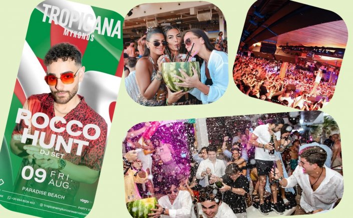Tropicana Mykonos Party: Dj Rocco Hunt on the decks of Tropicana, Saturday, August 9th 2025. Are you ready to live the experience? [pics & vids]