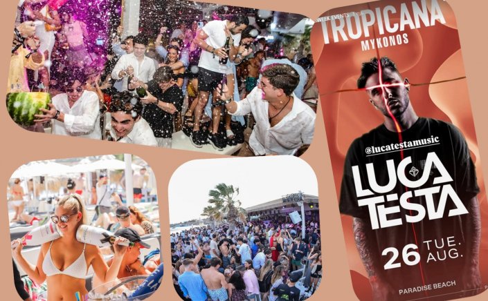 Tropicana Mykonos Party: Dj Luca Testa on the decks of Tropicana, Tuesday August 26th 2025. Are you ready to live the experience? [pics & vids]