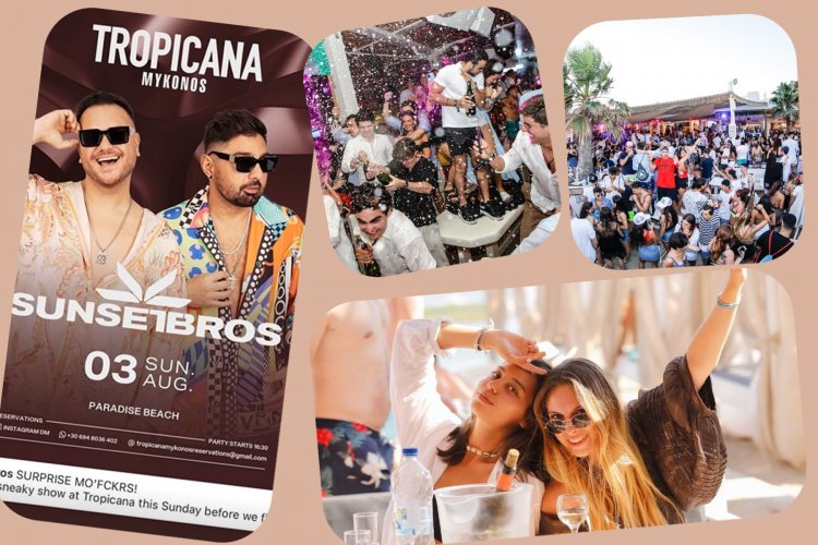 Tropicana Mykonos Party: DJs Sunset Bros on the decks of Tropicana, Sunday, August 3rd  2025. Are you ready to live the experience? [pics & vids]