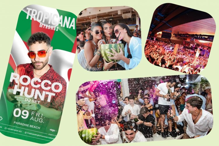 Tropicana Mykonos Party: Dj Rocco Hunt on the decks of Tropicana, Saturday, August 9th 2025. Are you ready to live the experience? [pics & vids]
