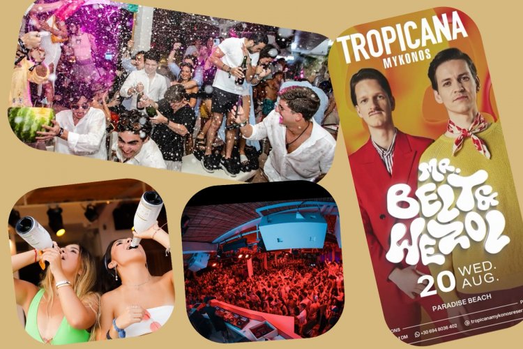 Tropicana Mykonos Party: DJ duo, Mr. Belt & Wezol on the decks of Tropicana, wednesday August 20th 2025. Are you ready to live the experience? [pics & vids]